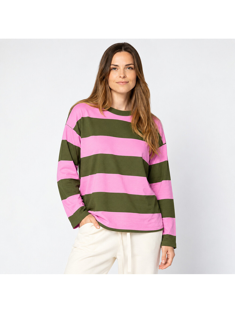Peace Love World Long Sleeve Crew Neck Relaxed Fit Top Avocado, Size X-Large